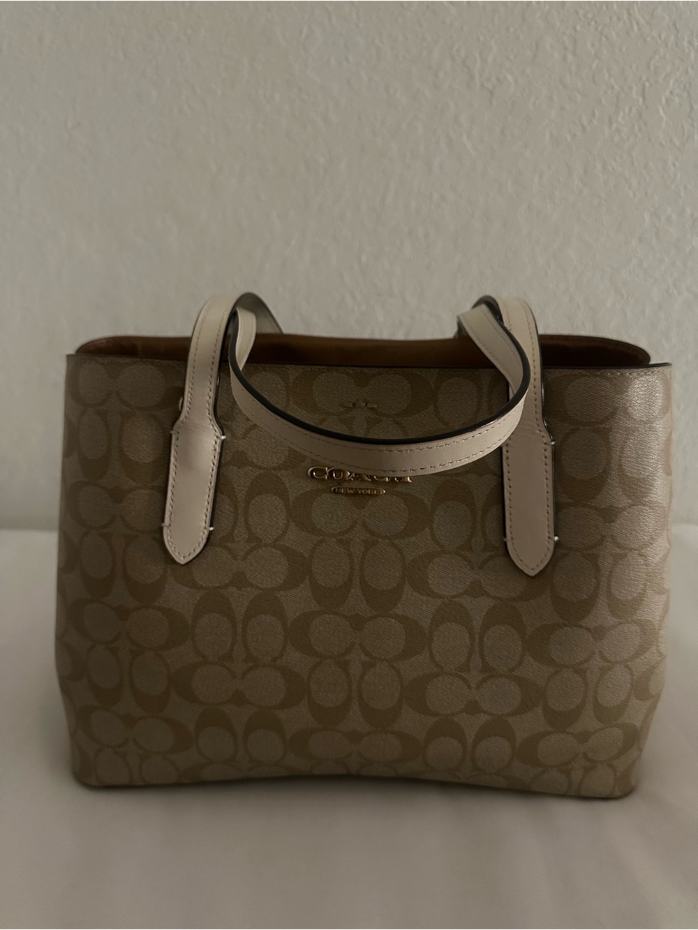 Coach Signature Canvas Tote with Cream Leather Handles